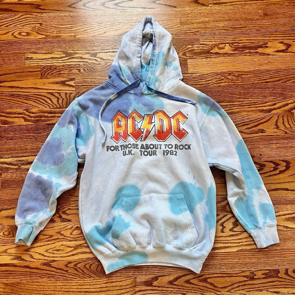 AC/DC "For Those About To Rock U.K. Tour 1982"  tie-dye pullover hoodie Sz S NWT